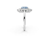 White gold Fancy Blue Radiant Cut Diamond Floral Double Halo Engagement Ring with Prong Setting_38