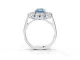 White gold Fancy Blue Radiant Cut Diamond Floral Double Halo Engagement Ring with Prong Setting_99
