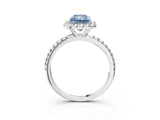 White gold Fancy Blue Radiant  Cut Diamond Floral Halo Engagement Ring with Pavé Band and Prong Setting_52