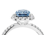 White gold Fancy Blue Radiant  Cut Diamond Floral Halo Engagement Ring with Pavé Band and Prong Setting_53