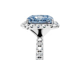 White gold Fancy Blue Radiant  Cut Diamond Floral Halo Engagement Ring with Pavé Band and Prong Setting_54