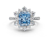 White gold Fancy Blue Radiant  Cut Diamond Floral Halo Pave Band with Prong Setting_37