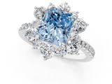 White gold Fancy Blue Radiant  Cut Diamond Floral Halo Pave Band with Prong Setting_38