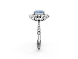 White gold Fancy Blue Radiant  Cut Diamond Floral Halo Pave Band with Prong Setting_39