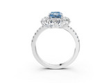 White gold Fancy Blue Radiant  Cut Diamond Floral Halo Pave Band with Prong Setting_40