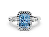 White gold Fancy Blue Radiant Cut Diamond Halo Engagement Ring with Pavé Band and Prong Setting_39