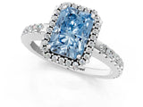White gold Fancy Blue Radiant Cut Diamond Halo Engagement Ring with Pavé Band and Prong Setting_40