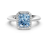 White gold Fancy Blue Radiant  Cut Diamond Halo Engagement Ring with Split Shank and Four-Prong Setting_90