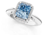 White gold Fancy Blue Radiant  Cut Diamond Halo Engagement Ring with Split Shank and Four-Prong Setting_91