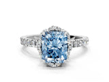 White gold Fancy Blue Radiant Cut Diamond Halo Pave Band with Four-Prong Setting_3