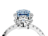 White gold Fancy Blue Radiant Cut Diamond Halo Pave Band with Four-Prong Setting_7