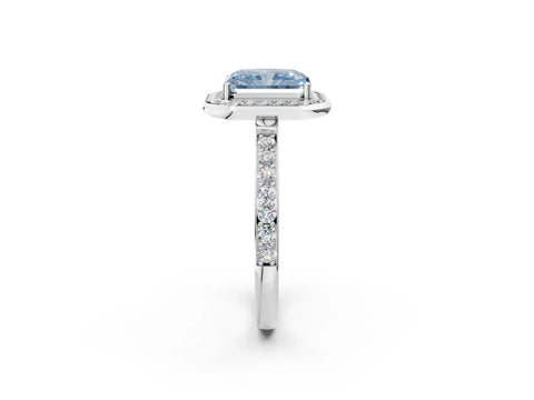 White gold Fancy Blue Radiant Cut Diamond Halo Ring with Bezel Frame and Pavé Band_2