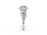 White gold Fancy Blue Radiant Cut Diamond Halo Ring with Milgrain Pavé Band and Four-Prong Setting_68