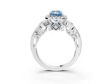 White gold Fancy Blue Radiant Cut Diamond Halo Ring with Milgrain Pavé Band and Four-Prong Setting_69