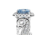 White gold Fancy Blue Radiant Cut Diamond Halo Ring with Milgrain Pavé Band and Four-Prong Setting_70