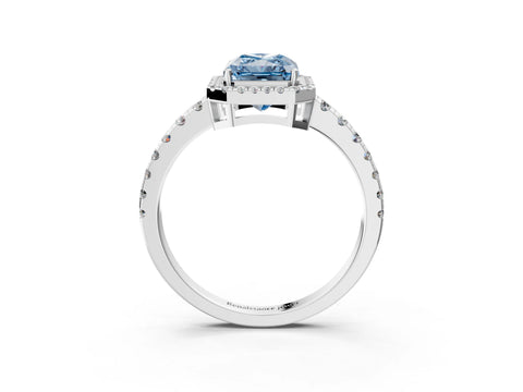 White gold Fancy Blue Radiant Cut Diamond Halo Ring with Pavé Band and Four-Prong Setting_15