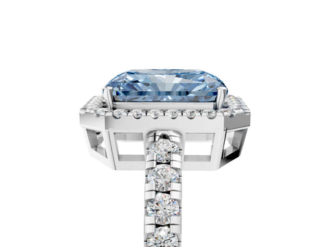 White gold Fancy Blue Radiant Cut Diamond Halo Ring with Pavé Band and Four-Prong Setting_17