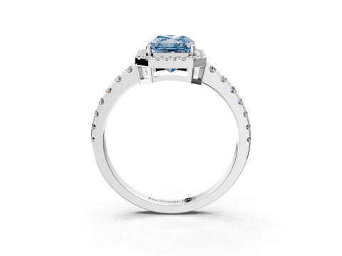 White gold Fancy Blue Radiant Cut Diamond Halo Ring with Pavé Band and Four-Prong Setting_3
