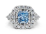 White gold Fancy Blue Radiant Cut Diamond Halo Ring with Pavé Band and Four-Prong Setting_53