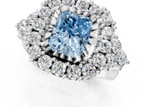 White gold Fancy Blue Radiant Cut Diamond Halo Ring with Pavé Band and Four-Prong Setting_54