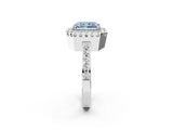 White gold Fancy Blue Radiant Cut Diamond Halo Ring with Pavé Band and Prong Setting_14