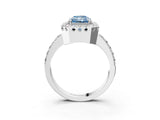White gold Fancy Blue Radiant Cut Diamond Halo Ring with Pavé Band and Prong Setting_15