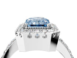 White gold Fancy Blue Radiant Cut Diamond Halo Ring with Pavé Band and Prong Setting_16