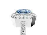 White gold Fancy Blue Radiant Cut Diamond Halo Ring with Pavé Band and Prong Setting_17