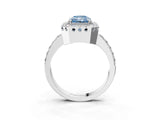 White gold Fancy Blue Radiant Cut Diamond Halo Ring with Pavé Band and Prong Setting_3