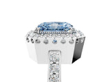 White gold Fancy Blue Radiant Cut Diamond Halo Ring with Pavé Band and Prong Setting_5