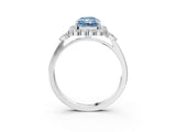 White gold Fancy Blue Radiant Cut Diamond Halo Ring with Pear Side Stones and Prong Setting_106