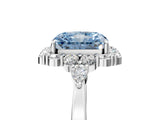 White gold Fancy Blue Radiant Cut Diamond Halo Ring with Pear Side Stones and Prong Setting_108