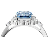 White gold Fancy Blue Radiant Cut Diamond Halo Ring with Pear Side Stones and Prong Setting_108