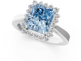 White gold Fancy Blue Radiant  Cut Diamond Halo Ring with Round Brilliant Halo and Solitaire Band_88