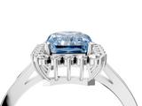 White gold Fancy Blue Radiant  Cut Diamond Halo Ring with Round Brilliant Halo and Solitaire Band_91