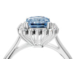 White gold Fancy Blue Radiant  Cut Diamond Halo Ring with Solitaire Band and Prong Setting_57