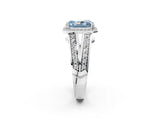 White gold Fancy Blue Radiant Cut Diamond Halo Ring with Split Shank Pavé Band and Four-Prong Setting_26