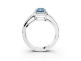 White gold Fancy Blue Radiant Cut Diamond Halo Ring with Split Shank Pavé Band and Four-Prong Setting_51