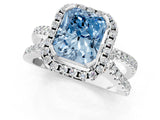 White gold Fancy Blue Radiant Cut Diamond Halo Ring with Split Shank Pavé Band and Prong Setting_80