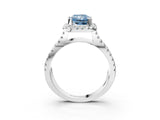 White gold Fancy Blue Radiant Cut Diamond Halo Ring with Split Shank Pavé Band and Prong Setting_82