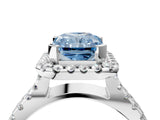 White gold Fancy Blue Radiant Cut Diamond Halo Ring with Split Shank Pavé Band and Prong Setting_83