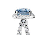 White gold Fancy Blue Radiant Cut Diamond Halo Ring with Split Shank Pavé Band and Prong Setting_84