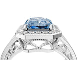 White gold Fancy Blue Radiant Cut Diamond Halo Ring with Split Shank and Bezel Accents and Prong Setting_4