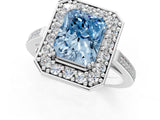 White gold Fancy Blue Radiant Cut Diamond Halo Ring with Split Shank and Four-Prong Setting_75