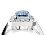 White gold Fancy Blue Radiant Cut Diamond Halo Ring with Split Shank and Four-Prong Setting_78