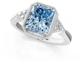 White gold Fancy Blue Radiant Cut Diamond Halo Ring with Tapered Band and Four-Prong Setting_20