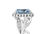 White gold Fancy Blue Radiant Cut Diamond Halo Ring with Vintage Split Shank and Four-Prong Setting_102
