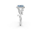 White gold Fancy Blue Radiant Cut Diamond Halo Ring with Vintage Split Shank and Four-Prong Setting_111
