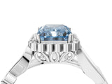 White gold Fancy Blue Radiant Cut Diamond Halo Ring with Vintage Split Shank and Four-Prong Setting_113