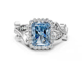 White gold Fancy Blue Radiant Cut Diamond Halo Ring with Vintage Split Shank and Four-Prong Setting_85